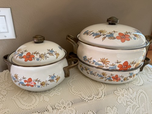 Vintage enamel cookware pot - cookware,